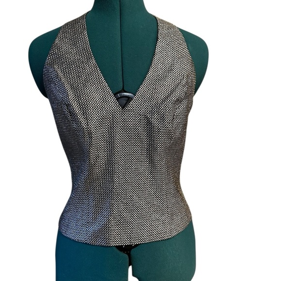VTG Y2K Cachet Tailored Black Silver & Black Checkered Halter Top Size 6 NWT - Picture 2 of 12